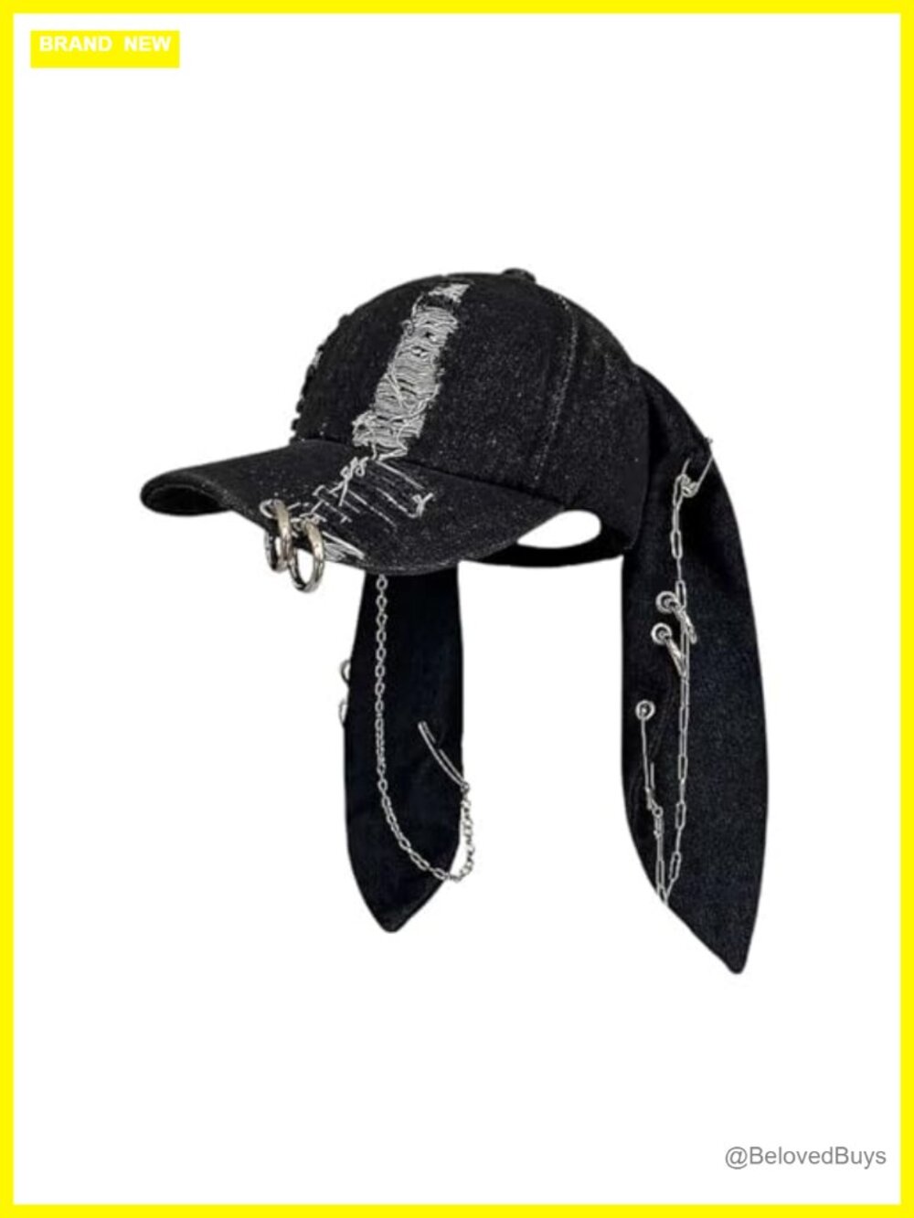 Denim Bunny Hat Chain Distressed Baseball Cap Y2k Punk Grunge